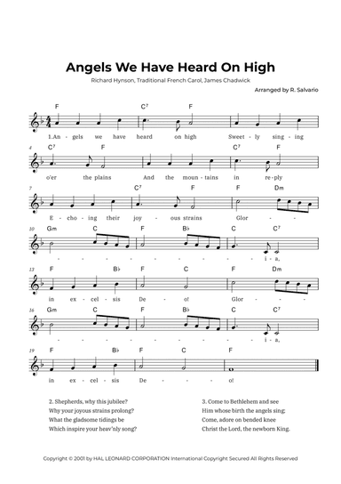 Angels We Have Heard On High (Key of F Major)