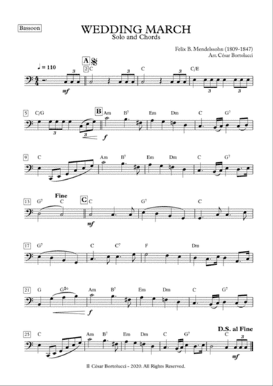 WEDDING MARCH - Bassoon with Chords