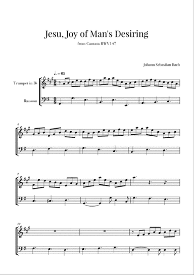 Bach - Jesu, Joy of Man's Desiring for Trumpet in Bb and Bassoon