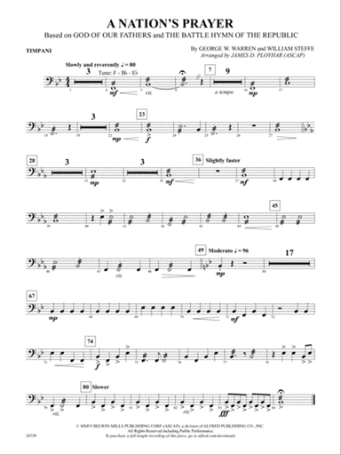 A Nation's Prayer (Based on "God of Our Fathers" and "The Battle Hymn of the Republic"): Timpani