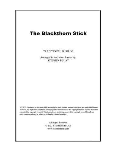 The Blackthorn Stick (Irish Traditional) - Lead sheet in original key of G