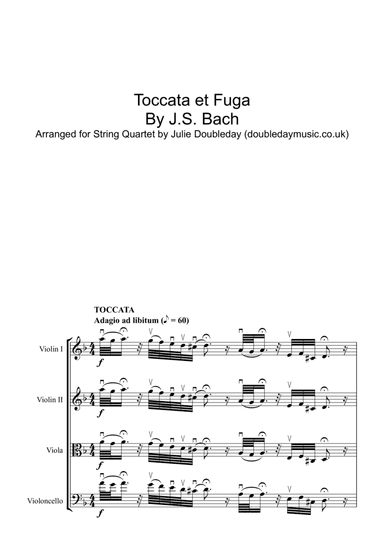 Bach: Toccata et Fuga for String Quartet - Score and Parts