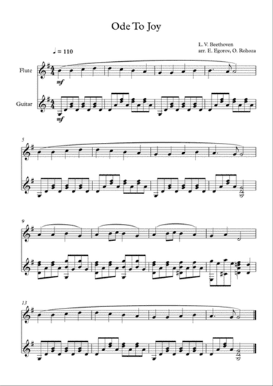 Ode To Joy, Ludwig Van Beethoven, For Flute & Guitar