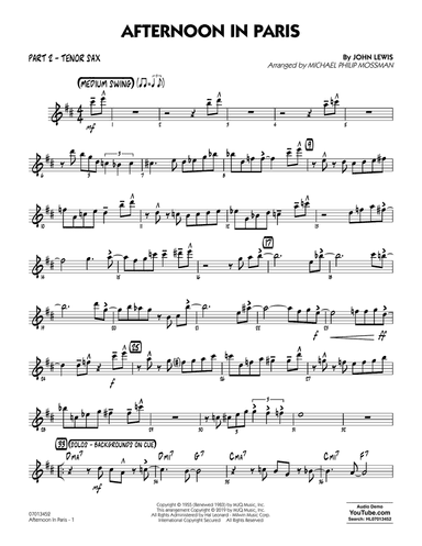 Afternoon in Paris (arr. Michael Philip Mossman) - Part 2 - Tenor Sax
