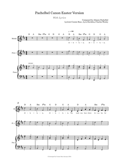 Pachelbel Canon Easter Version solo flute/violin/cello and piano