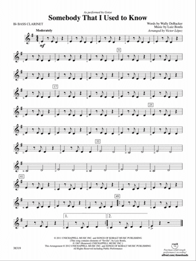 Somebody That I Used to Know: B-flat Bass Clarinet