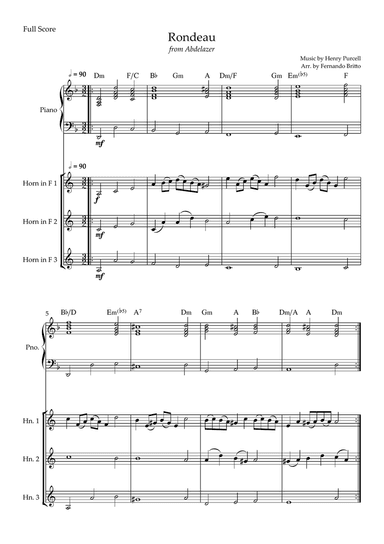 Rondeau (from Abdelazer) for Horn in F Trio and Piano Accompaniment with Chords