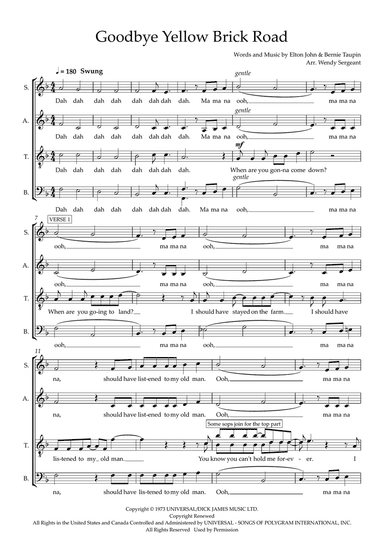 Goodbye Yellow Brick Road (arr. Wendy Sergeant)