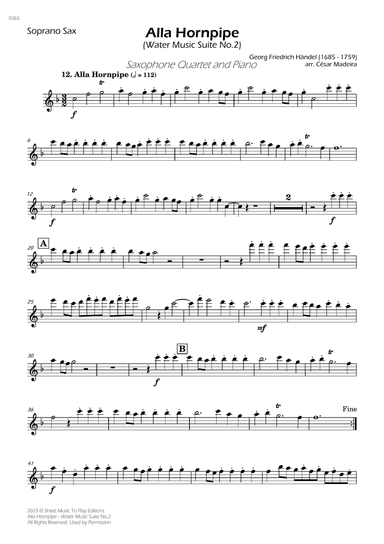 Alla Hornpipe by Handel - Sax Quartet and Piano (Individual Parts)
