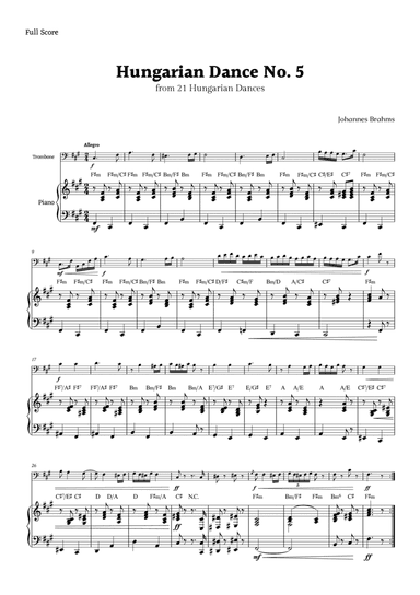 Hungarian Dance No. 5 by Brahms for Trombone and Piano with Chords
