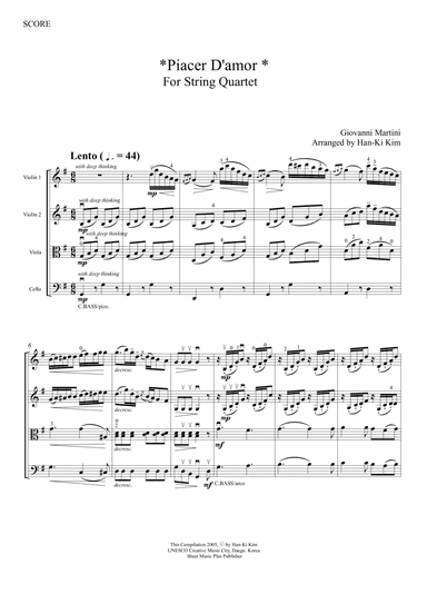 Piacer D'amor (For String Quartet)