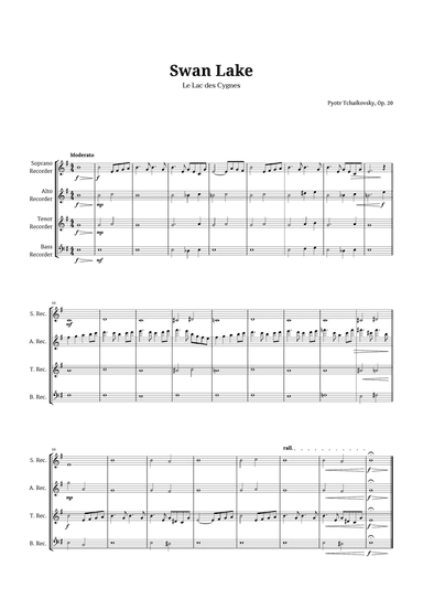 Swan Lake by Tchaikovsky for Recorder Quartet