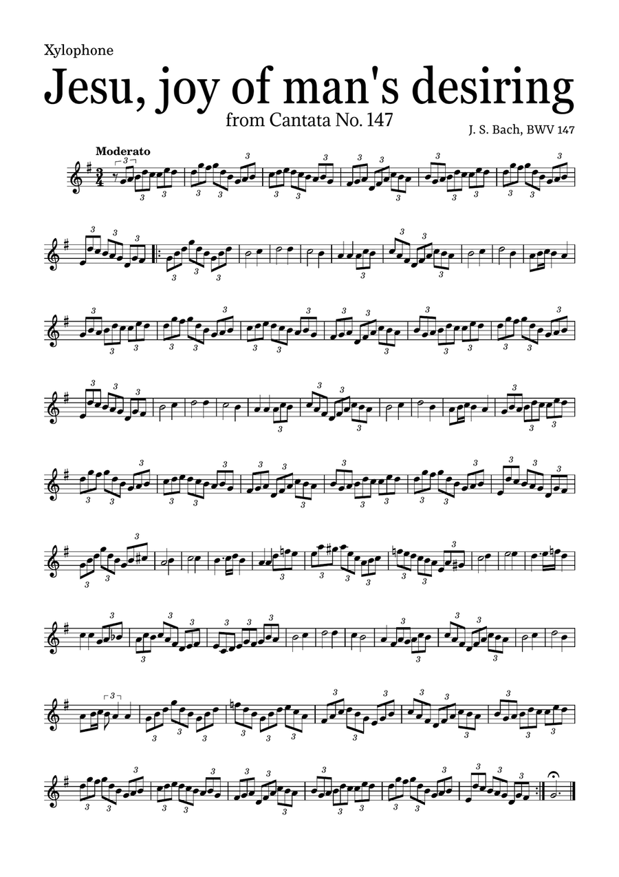 JESU, JOY OF MAN'S DESIRING by Bach - easy version for Xylophone and piano with chords