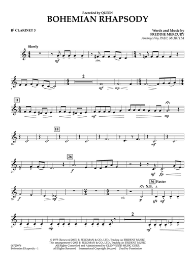 Bohemian Rhapsody (arr. Paul Murtha) - Bb Clarinet 3