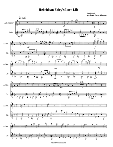 Hebridean fairy's love song (Tha Mi sgith) arranged for alto recorder and guitar