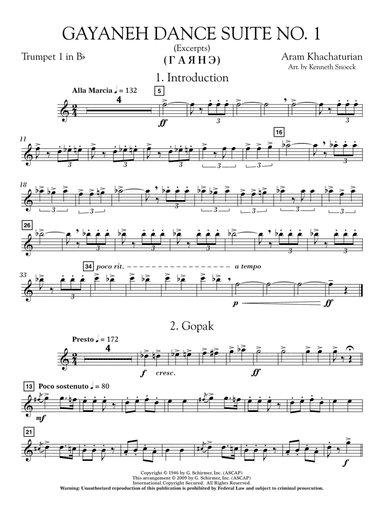 Gayenah Dance Suite No. 1 (Excerpts) (arr. Kenneth Snoeck) - Bb Trumpet 1