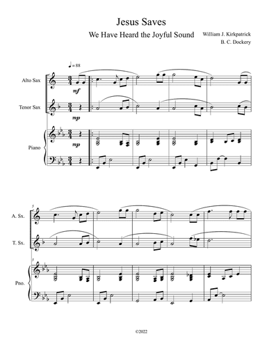 Jesus Saves (We Have Heard the Joyful Sound) Alto and Tenor Sax Duet with Piano
