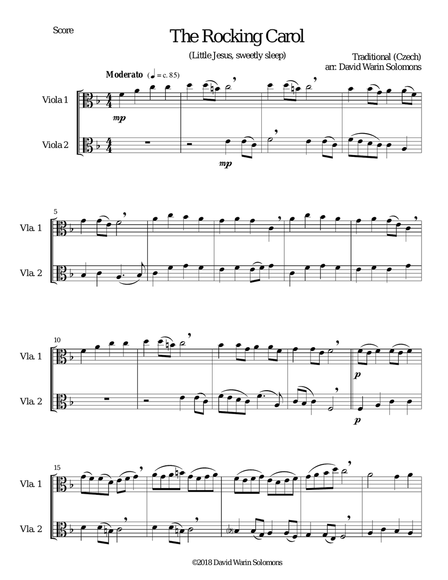 The Rocking Carol (Little Jesus, Sweetly Sleep) for viola duo