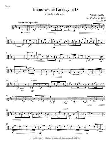 Humoresque Fantasy in D for Viola and Piano