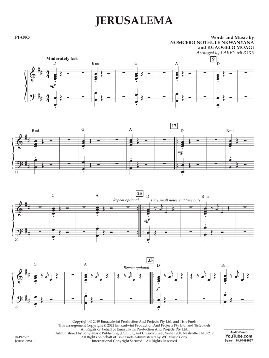 Jerusalema (feat. Nomcebo Zikode) (arr. Larry Moore) - Piano