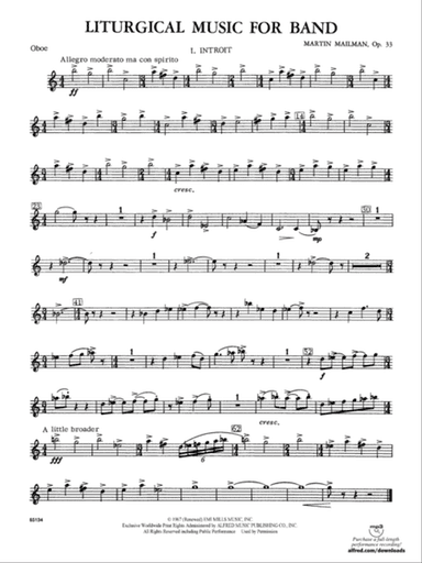 Liturgical Music for Band, Op. 33: Oboe