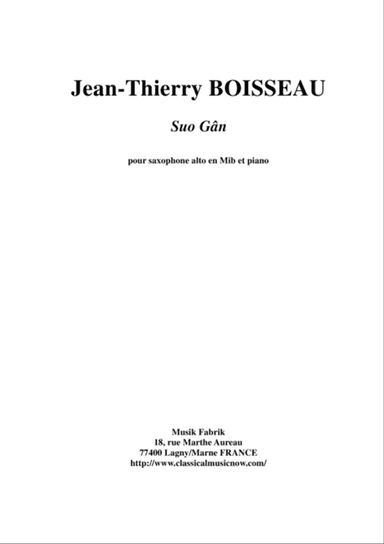 Traditional Welsh Lullaby: Suo Gân, arranged for Eb alto saxophone and piano by Jean-Thierry Boissea