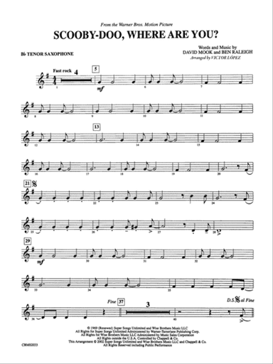 Scooby-Doo, Where Are You? (from Scooby-Doo): B-flat Tenor Saxophone