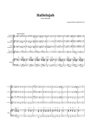 Hallelujah by Handel for Sax Quartet and Piano