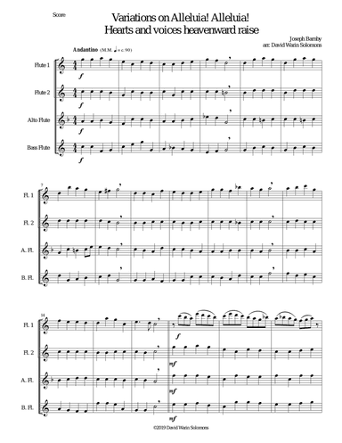 Variations on Alleluia! Alleluia! Hearts and voices heavenward raise for flute quartet