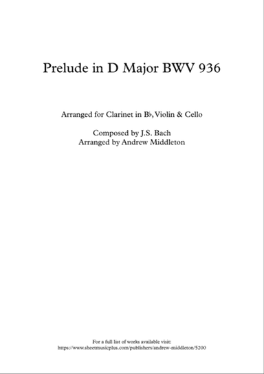 Prelude in D Major for Clarinet, Violin and Cello Trio