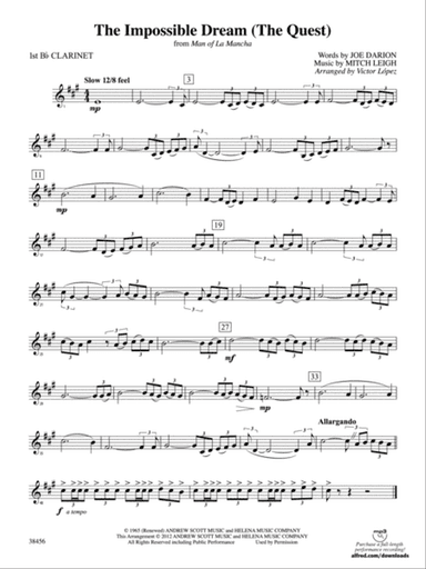The Impossible Dream (from Man of La Mancha): 1st B-flat Clarinet