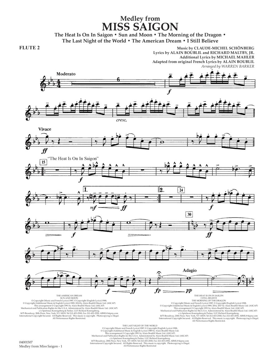Medley from Miss Saigon (arr. Warren Barker) - Flute 2