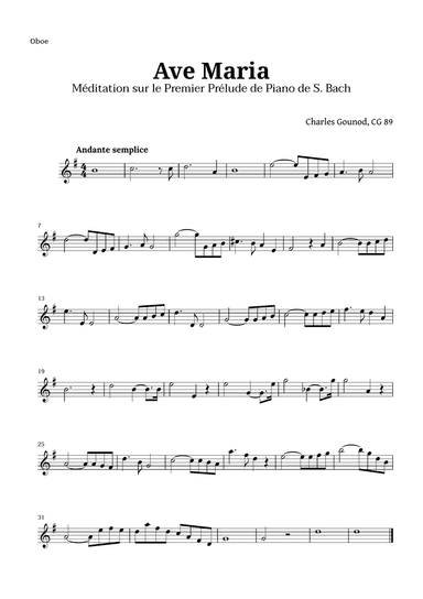 Ave Maria by Gounod for Oboe Solo