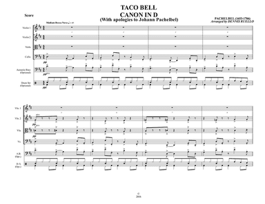 TACO BELL CANON IN D - Bossa Nova - String Quartet with optional Acoustic Bass and Drum Set Parts