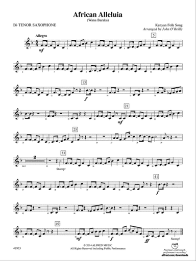 African Alleluia: B-flat Tenor Saxophone