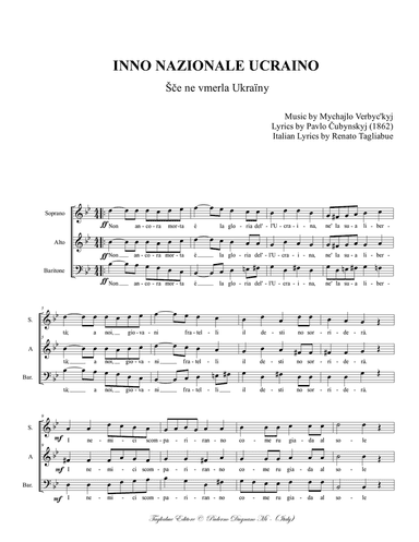 ANTHEM OF UKRAINE - Arr. for SABar Chorus - Italian Lyrics and Original and transliterated Ukraine l