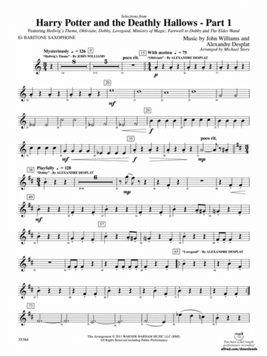 Harry Potter and the Deathly Hallows, Part 1, Selections from: E-flat Baritone Saxophone