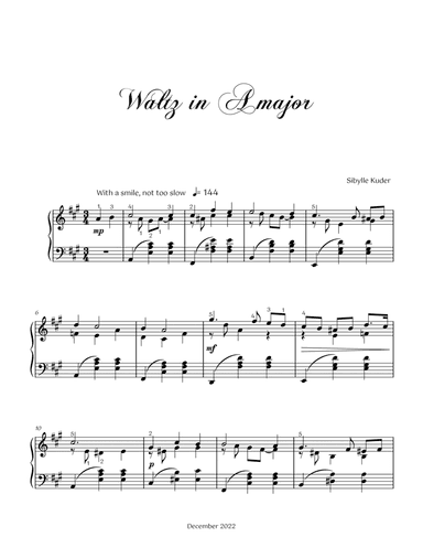 Waltz in A for Intermediate Solo Piano