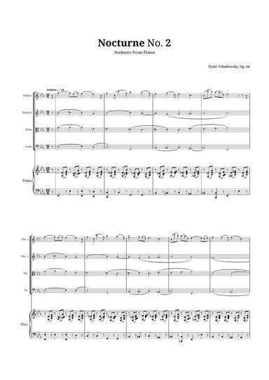 Nocturne by Chopin for String Quartet and Piano