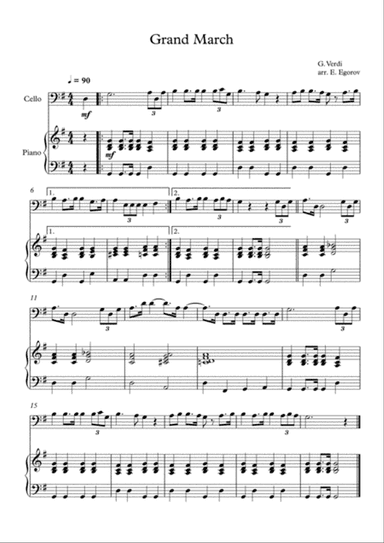 Grand March (Aida), Giuseppe Verdi, For Cello & Piano
