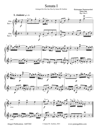 Sammartini: Sonata Op. 1 No. 1 for Alto Sax Duo