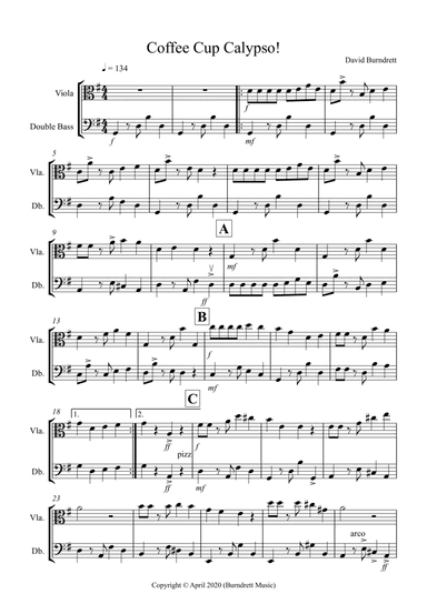 Coffee Cup Calypso! for Viola and Double Bass Duet