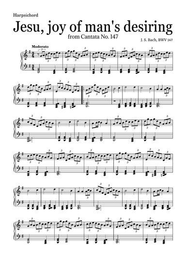 JESU, JOY OF MAN'S DESIRING by Bach - easy version for Harpsichord and chords