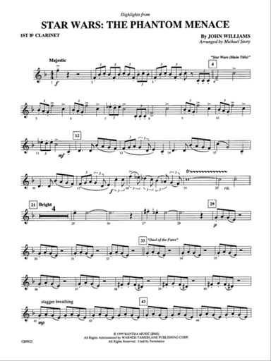 Highlights from Star Wars: Episode I The Phantom Menace: 1st B-flat Clarinet