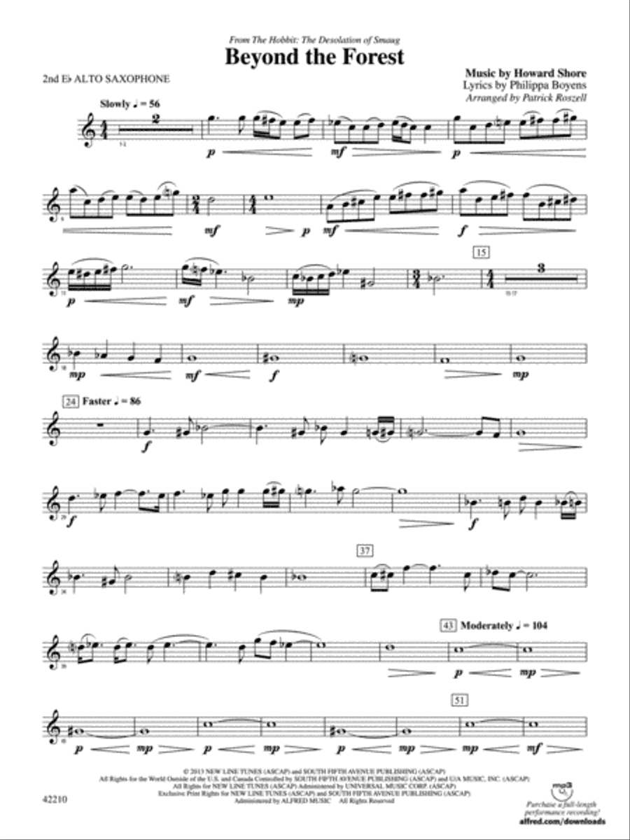 Beyond the Forest (from The Hobbit: The Desolation of Smaug): 2nd E-flat Alto Saxophone