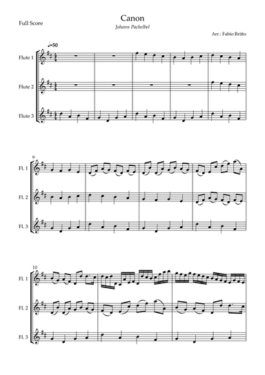 Canon - Johann Pachelbel (Wedding/Reduced Version) for Flute Trio