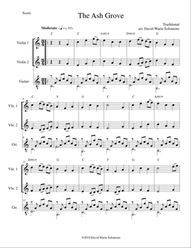 The Ash Grove (Llwyn Onn) for 2 violins and guitar