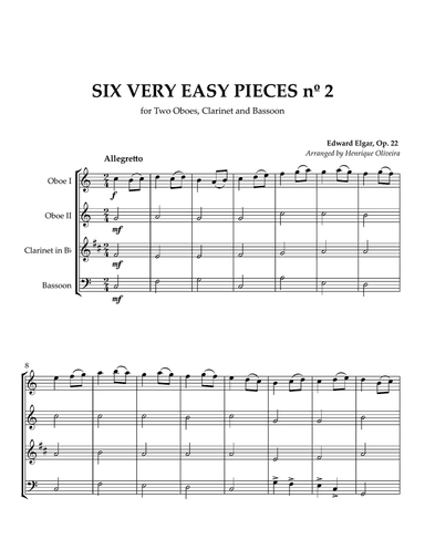 Six Very Easy Pieces nº 2 (Allegretto) - for Two Oboes, Clarinet and Bassoon