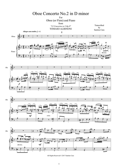 Albinoni - Oboe Concerto No.2 in D minor Op.9 for Oboe or Flute and Piano