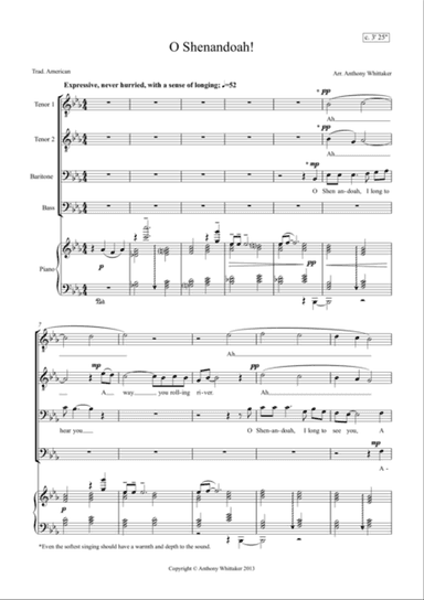 O Shenandoah! (TTBB and Piano)